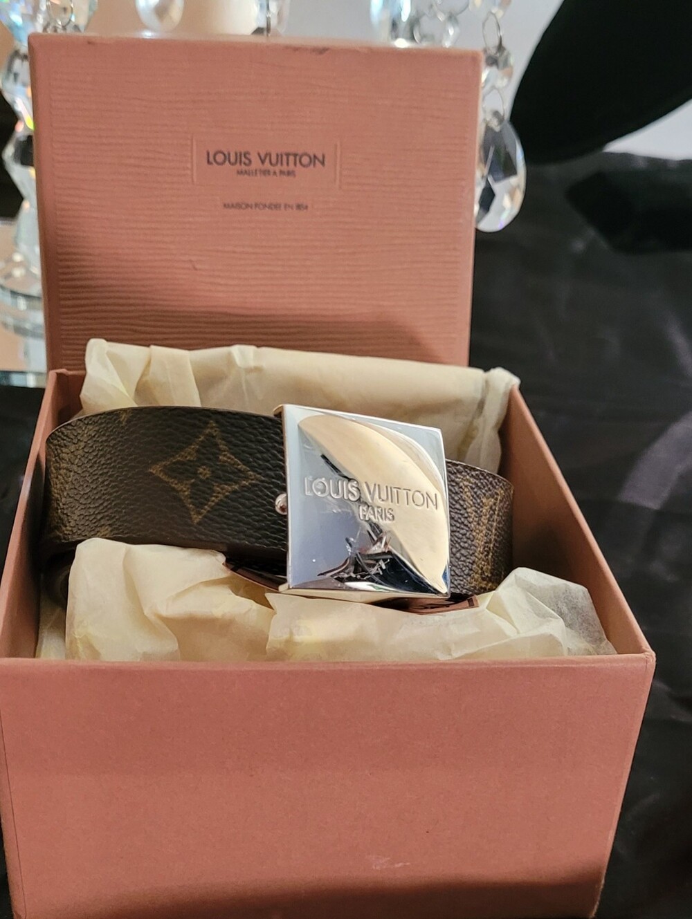 Louis Vuitton Monogram Brown Leather Belt with Silver Buckle